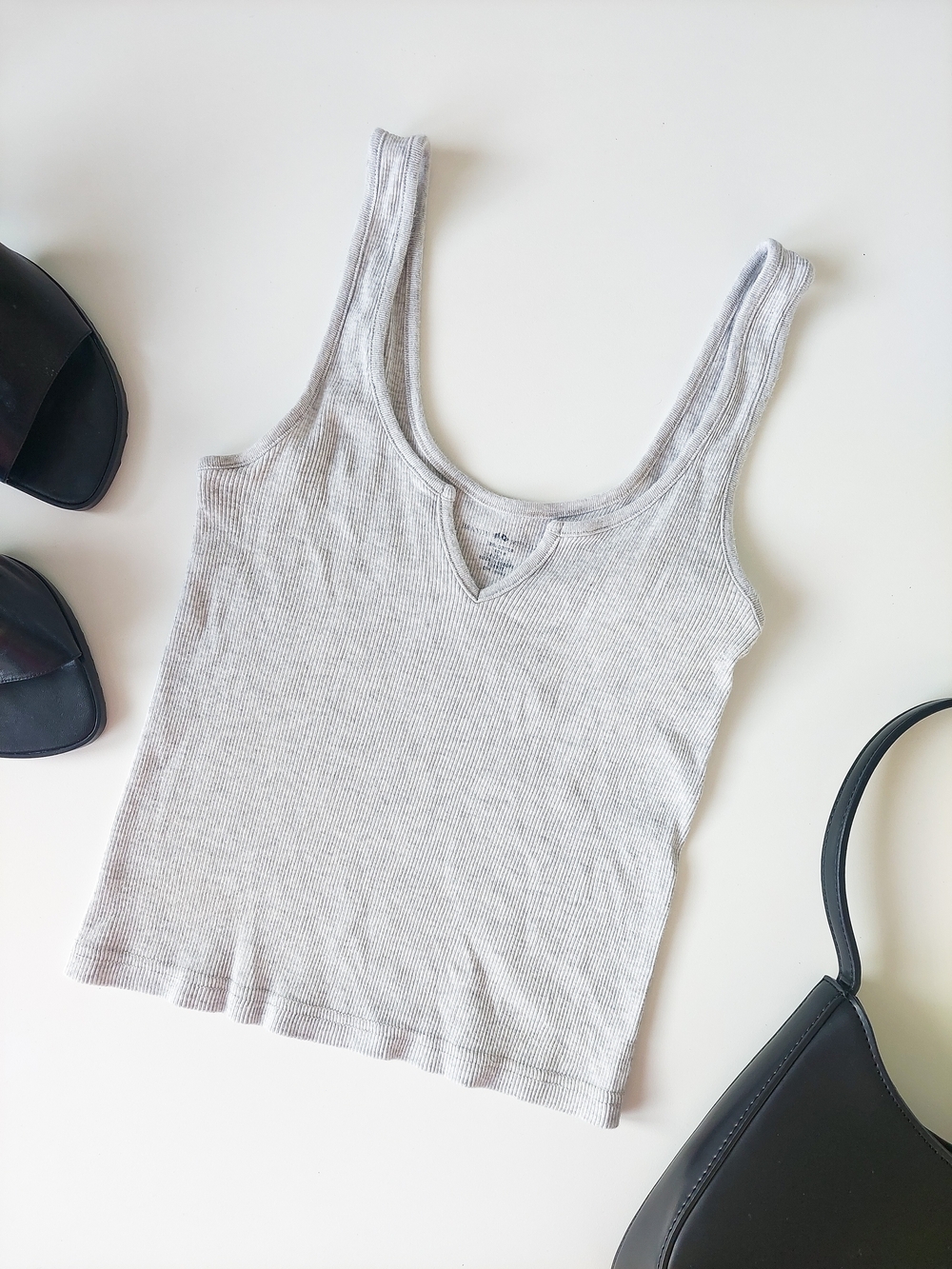 Brandy Melville Women's XS Ribbed  Tank Top Light Gray Cotton